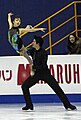 An ice dancing lift (performed by pairs skaters) with the lifting partner in an Ina Bauer position (Narumi Takahashi & Mervin Tran)