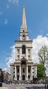 Baroque Tuscan columns of the Christ Church, London, by Nicholas Hawksmoor, 1714–1729