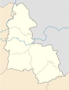 Mapa konturowa obwodu sumskiego, u góry po lewej znajduje się punkt z opisem „Szostka”