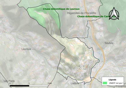 Carte de la ZNIEFF de type 1 sur la commune.