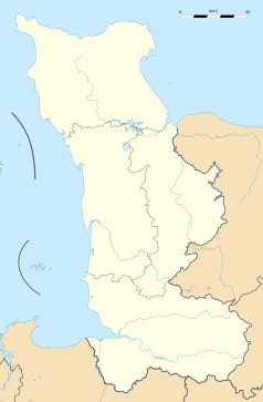 Mapa konturowa Manche, po prawej znajduje się punkt z opisem „Baudre”