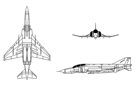 Vistes esquemàtiques d'un F-4E/F