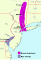 Image 2A map of New Netherland (in magenta) and New Sweden (in blue) in the 17th century; New Sweden was later absorbed by New Netherland and then the British in the Second Anglo-Dutch War. (from History of Pennsylvania)