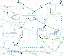 Die ligging van γ Aquarii (in die rooi sirkel).