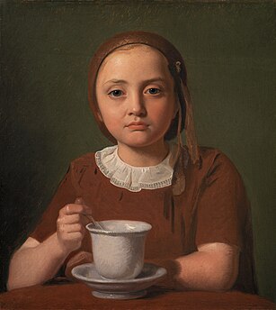 Constantin Hansen: Retrato de Elisa Købke con una taza (1850). Galería Nacional de Dinamarca.