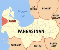 Mapa de Pangasinan con Agno resaltado