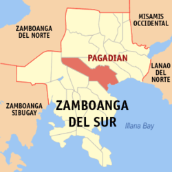 Mapa de Zamboanga del Sur con Pagadian resaltado