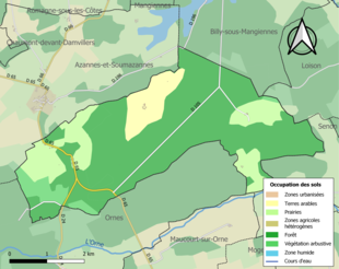 Carte en couleurs présentant l'occupation des sols.