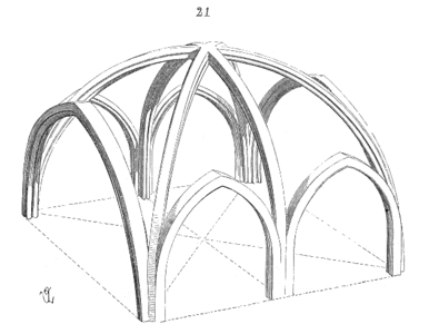 An early sexpartite rib vault drawn by Eugène Viollet-le-Duc