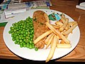 Fish and chips with peas