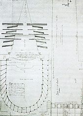 Outline of a theatre auditorium, with a horseshoe-shaped arrangement of boxes and a set of tiers surmounting a central stage area.