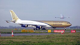 Gulf Air Airbus A340 op Luchthaven Londen Heathrow