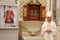 reliquiario di San Cesario diacono e martire e nuova icona del santo nella Cattedrale dell'Immacolata Concezione, Manila