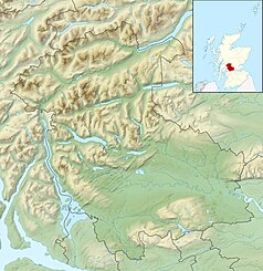 Mapa konturowa hrabstwa Stirling, po lewej nieco na dole znajduje się czarny trójkącik z opisem „Ben Lomond”