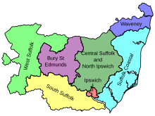 Map of parliamentary constituencies in Suffolk 1997–2010