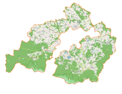 Mapa konturowa powiatu karkonoskiego, po lewej nieco u góry znajduje się punkt z opisem „Międzylesie”