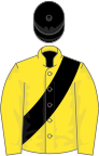 Yellow, black sash, black cap