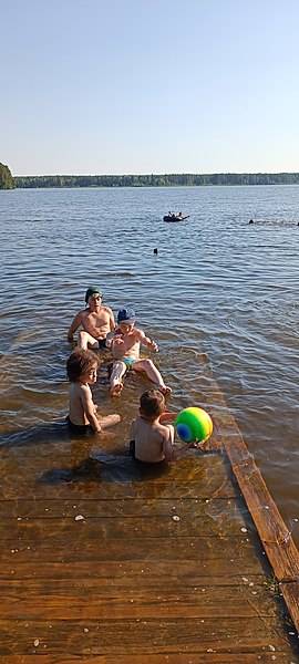 File:Infanoj ludas en lago en vilaĝo Zavodouspenskoje.jpg