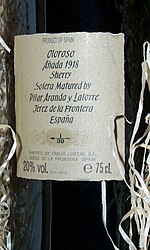 Thumbnail for File:Century wine - vintage 1918 – Sherry Oloroso Anada 1918 – Solera Matured by Pilar Aranda y Latorre – Jerez de la Frontera – Limited wine rarities edition.jpg