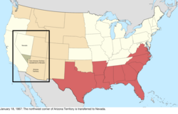 Map of the change to the United States in central North America on January 18, 1867