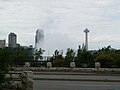 spume from the Horseshoe Falls, in background the Skylon Tower