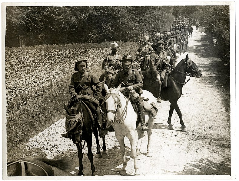 File:Baggage, etc, of a cavalry brigade (Meerut Cavalry Brigade) on the march (near Fenges, France). Photographer- H. D. Girdwood. (13874775645).jpg