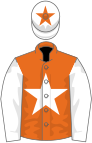 Orange, white star and sleeves, white cap, orange star