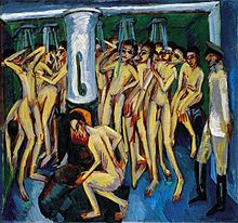 Ernst Ludwig Kirchner, 1915, El baño de los soldados o Artillerymen, óleo en lienzo, 140.3 × 151.8 cm