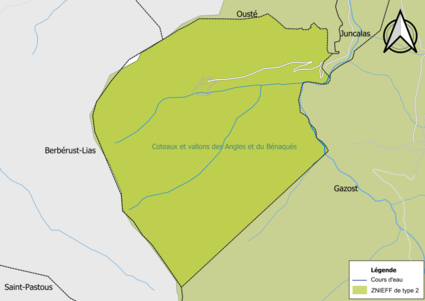 Carte de la ZNIEFF de type 2 sur la commune.