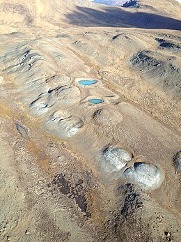 A series of mud volcanoes on the Nahlin Plateau