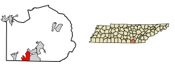 Location of South Pittsburg in Marion County, Tennessee.