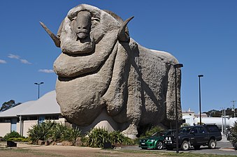 The Big Merino in its new home near the expressway at Goulburn