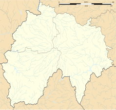 Mapa konturowa Cantal, blisko lewej krawiędzi znajduje się punkt z opisem „Cros-de-Montvert”