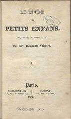 Marceline Desbordes-Valmore, Le Livre des petits enfans, 1834    