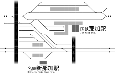 那加駅・新那加駅（600V時代） 構内配線略図