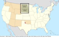 Map of the change to the United States in central North America on November 2, 1889