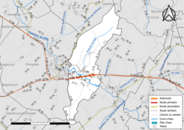 Carte en couleur présentant le réseau hydrographique de la commune