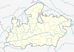 Mapa konturowa Madhya Pradeshu, na dole po prawej znajduje się punkt z opisem „Park Narodowy Kanha”