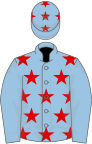 Light blue, red stars on body and cap