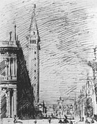 Sketch in pencil and ink of the Piazetta, Venice, Canaletto, ca 1730