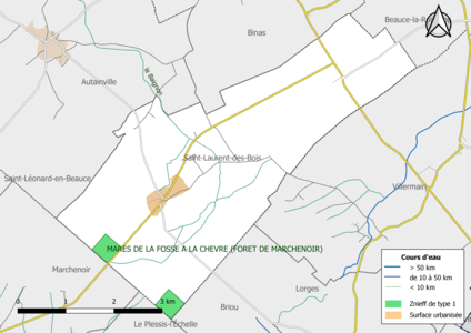 Carte des ZNIEFF de type 1 localisées sur la commune[Note 2].