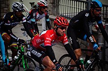 Four racers on their bicycles