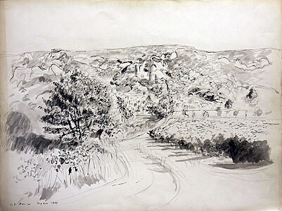 Paysage de Seynes, encre, 1973