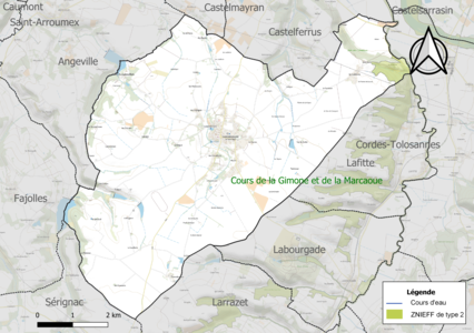 Carte de la ZNIEFF de type 2 sur la commune.