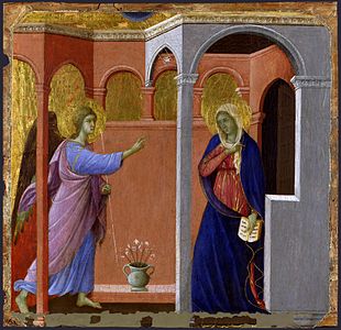 Duccio di Buoninsegna va pintar les cares d'aquesta pintura (1308–1311) amb una capa inferior de pigment de terra verda. La superfície rosa s'ha esvaït, fent que les cares semblin verdes avui.