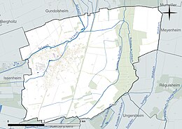 Carte en couleur présentant le réseau hydrographique de la commune