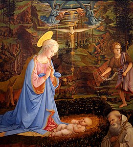 Autre tableau de Filippo Lippi avec une femme et une enfant, réalisé entre 1460 et 1465. Tempera sur bois conservé à la Galerie des Offices.