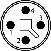 M12 T-coding, 2-4 pins, 60 Vdc 12 A