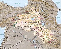 Map of area inhabited by Kurds