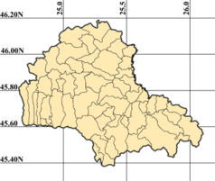 Mapa konturowa okręgu Braszów, blisko centrum u góry znajduje się punkt z opisem „Cuciulata”